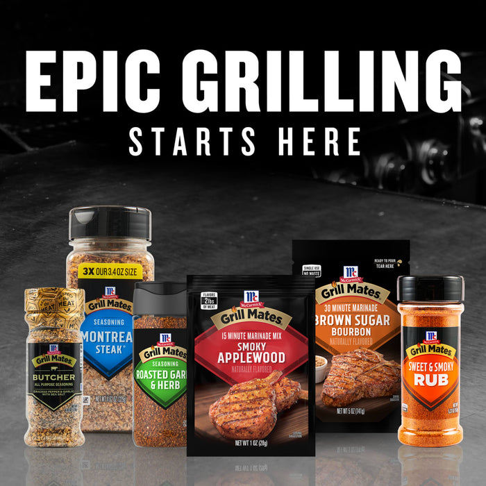 A collection of Grill Mates spices and seasonings are displayed under the headline Epic Grilling Starts Here.