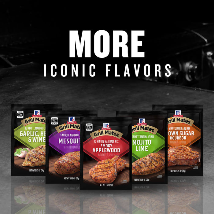 A variety of McCormick Grill Mates seasonings are displayed with the text More Iconic Flavors.