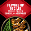 This product flavors up to 2 lbs of pork, chicken, seafood, or vegetables.