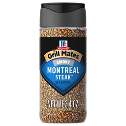 A bottle of McCormick Grill Mates Smoky Montreal Steak Seasoning.