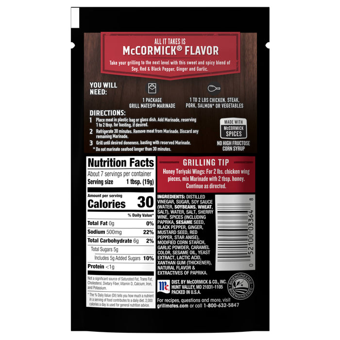 McCormick® Grill Mates® 7 Spice Teriyaki Single Use Marinade, 5 oz (6-Pack)