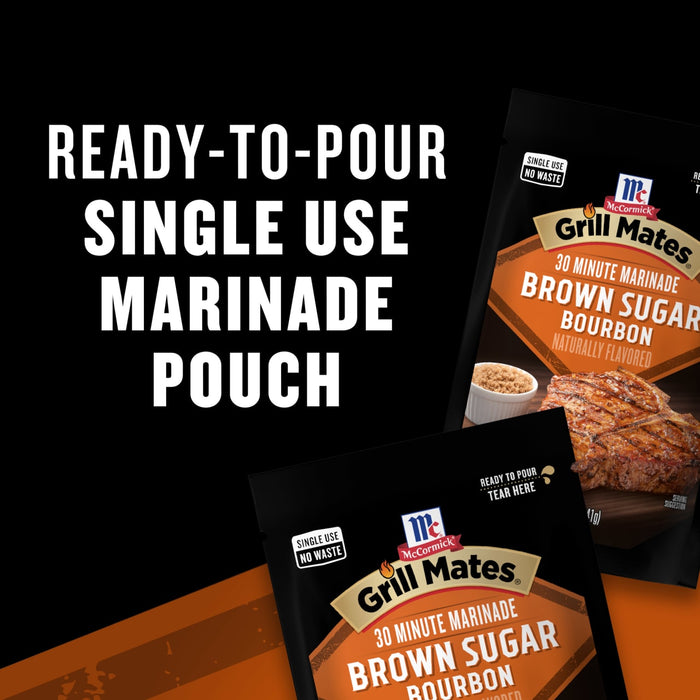 This is an image of Grill Mates Brown Sugar Bourbon Marinade single use pouch.