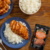 Grilled chicken breast with rice and a packet of Grill Mates Brown Sugar Bourbon seasoning.