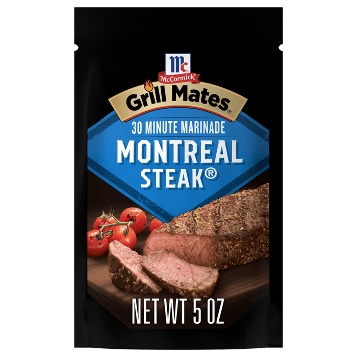 This is a package of McCormick Grill Mates 30 Minute Marinade Montreal Steak.