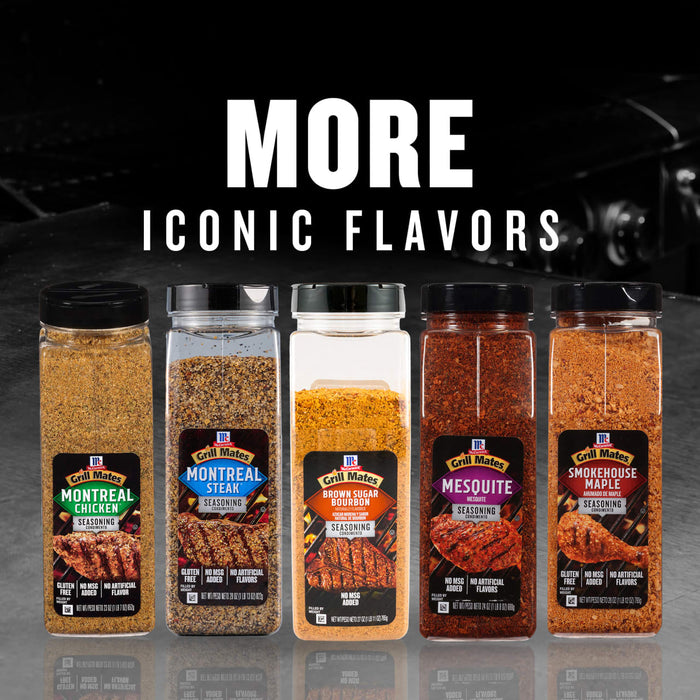 A collection of McCormick Grill Mates seasonings are displayed under the text More Iconic Flavors.