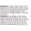 A list of ingredients for a product including sea salt brown sugar spices garlic onion red bell pepper and more.