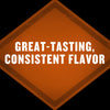 A brown diamond-shaped badge with the text Great-Tasting, Consistent Flavor.
