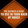 A brown diamond-shaped badge that reads Pre-blended and ready to use in your back of house.