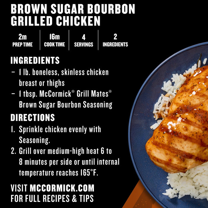 McCormick's Brown Sugar Bourbon Grilled Chicken recipe with simple instructions and ingredient list.