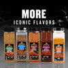 A collection of Meat Church seasonings with the text More Iconic Flavors above them.