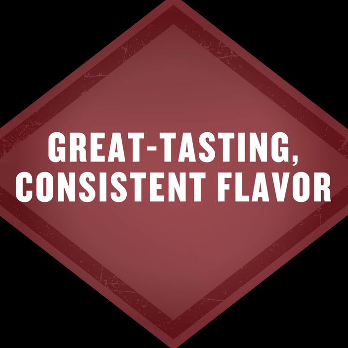 A maroon diamond shape with the text Great-Tasting, Consistent Flavor.