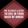 A maroon diamond shape with the text Pre-blended and ready to use in your back of house.