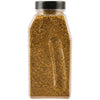 A clear plastic container filled with dried herbs and spices sealed with a black lid.