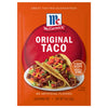 McCormick Original Taco Seasoning Mix package with a picture of two tacos on a plate.