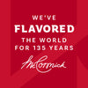 A red graphic illustration celebrating that Mccormick Original Taco Seasoning Mix 1 Oz has flavored the world for 135 years with the iconic white script logo.