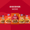A vibrant red background features the text 'TACO NIGHT YOUR WAY' above five pouches of Mccormick Taco Seasoning Mix, including Original, Hot, Mild, 30% Less Sodium, and Gluten-Free varieties, each displaying a prepared taco.