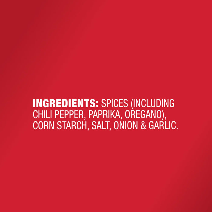 A red background with white text listing the ingredients for a product.
