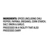 The ingredients list for Mccormick Taco Seasoning Mix is shown on a red background, detailing spices (chili pepper, paprika, oregano), corn starch, salt, onion, and garlic.