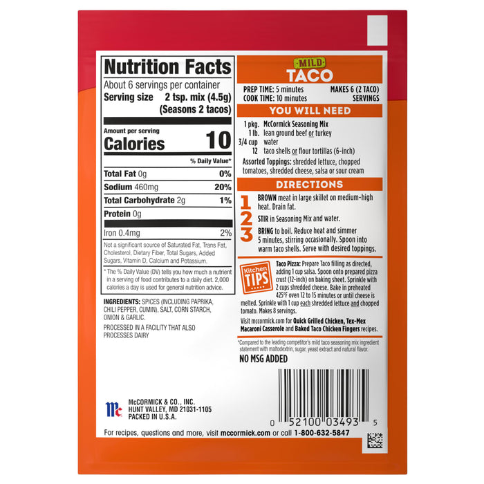 McCormick® Mild Taco Seasoning Mix, 1 oz (6-Pack)