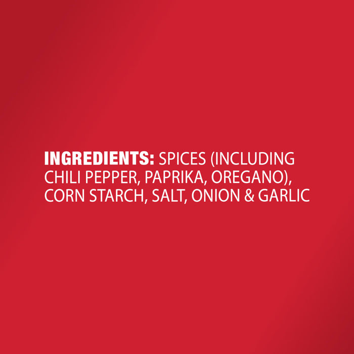 A red background with white text listing the ingredients for a product.