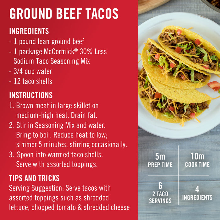 McCormick® 30% Less Sodium Taco Seasoning Mix, 1 oz (6-Pack)