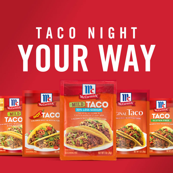 McCormick Taco Seasoning Mixes in Mild Hot Original and Gluten-Free flavors.