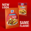 This image features McCormick Mild Taco seasoning mix in its new packaging emphasizing the same great flavor with 30% less sodium.