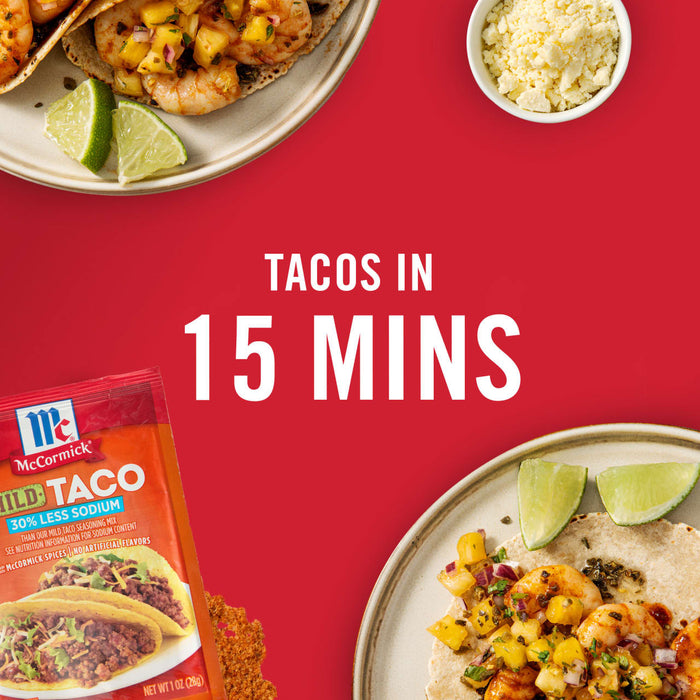 McCormick® 30% Less Sodium Mild Taco Seasoning Mix, 1 oz (6-Pack)