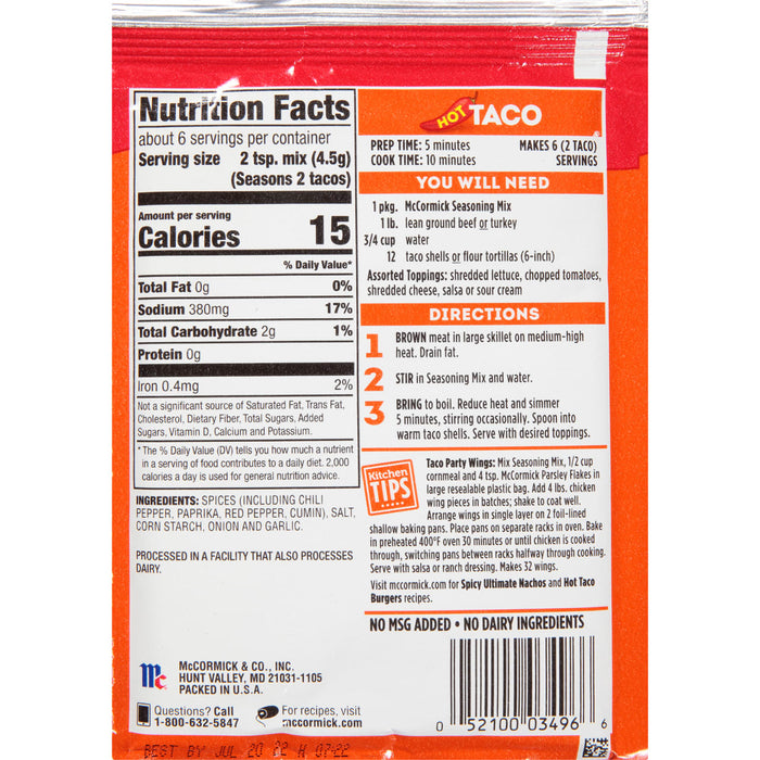 McCormick® Hot Taco Seasoning Mix, 1 oz (6-Pack)