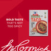 An advertisement shows a package of Mccormick Organics Regular Taco Seasoning Mix 1 Oz next to the text BOLD TASTE THAT'S NOT TOO SPICY, reinforcing the product's flavor profile.