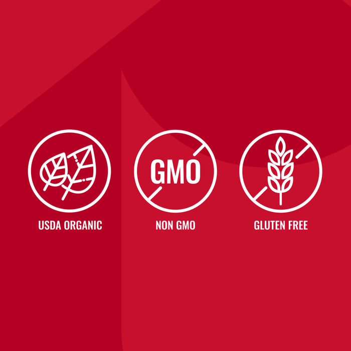 An infographic with icons for USDA Organic, Non GMO, and Gluten Free, highlighting the features of Mccormick Organics Regular Fajita Seasoning Mix 1 Oz.