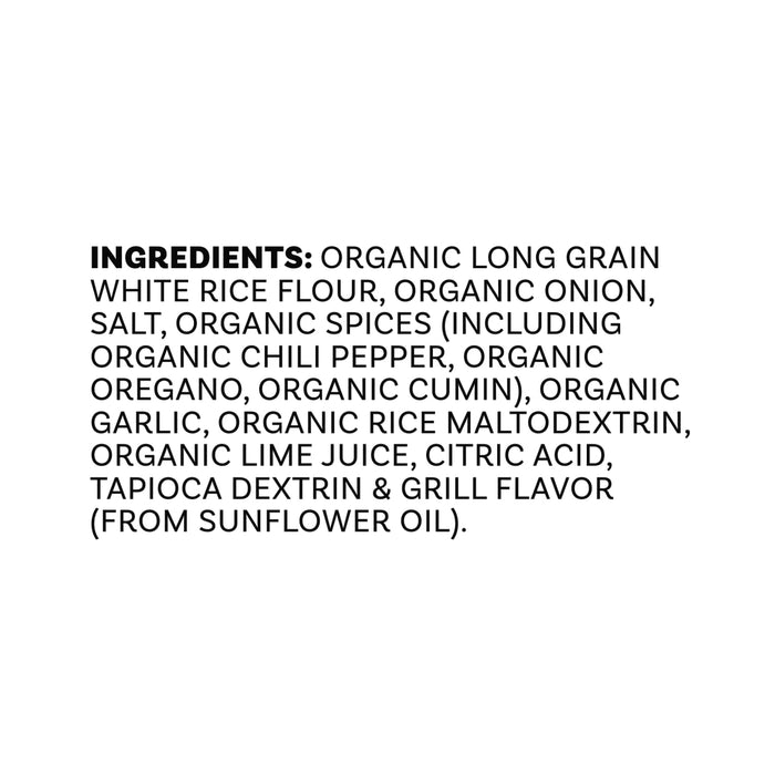 The ingredients list for Mccormick Organics Regular Fajita Seasoning Mix 1 Oz is displayed in black text on a white background, detailing components like organic spices and lime juice.