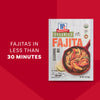A package of Mccormick Organics Regular Fajita Seasoning Mix 1 Oz is shown against a red background with text that reads, Fajitas in less than 30 minutes, highlighting a quick meal option.