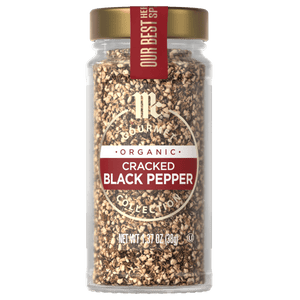 A jar of Trader Joe's Organic Cracked Black Pepper.