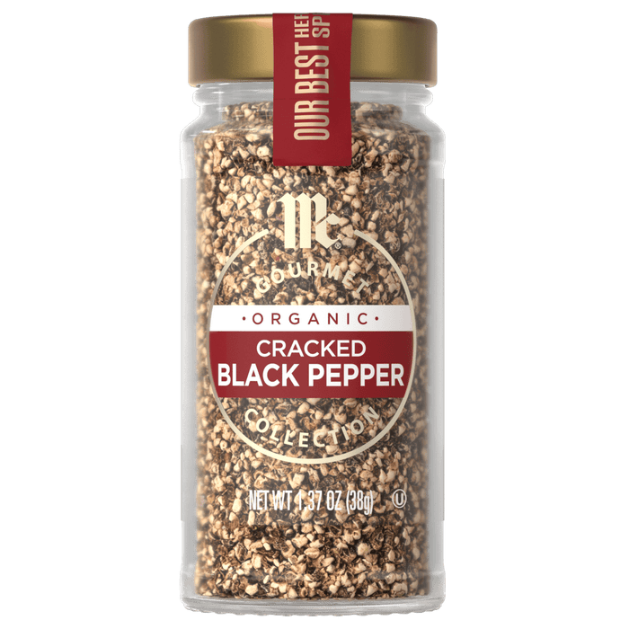 A jar of Trader Joe's Organic Cracked Black Pepper.