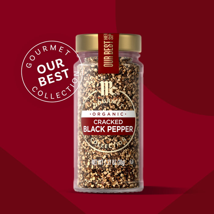 A jar of Herbie &amp; Co Cracked Black Pepper, part of the Gourmet Our Best Collection.