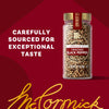 A jar of McCormick Gourmet Black Pepper is displayed with the text Carefully Sourced for Exceptional Taste.