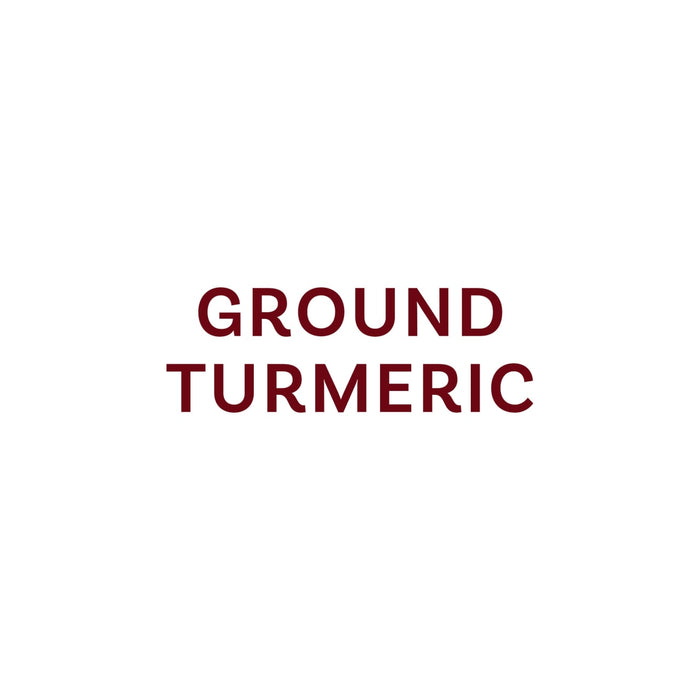 The image displays the text GROUND TURMERIC in a dark red font.