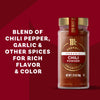 This image shows a jar of McCormick Gourmet Chili Powder, a blend of chili pepper, garlic, and other spices for rich flavor and color.
