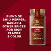 This image shows a jar of McCormick Gourmet Chili Powder, a blend of chili pepper, garlic, and other spices for rich flavor and color.