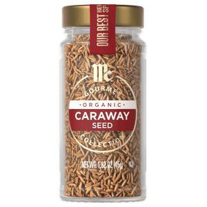 A jar of McCormick Organic Caraway Seed.