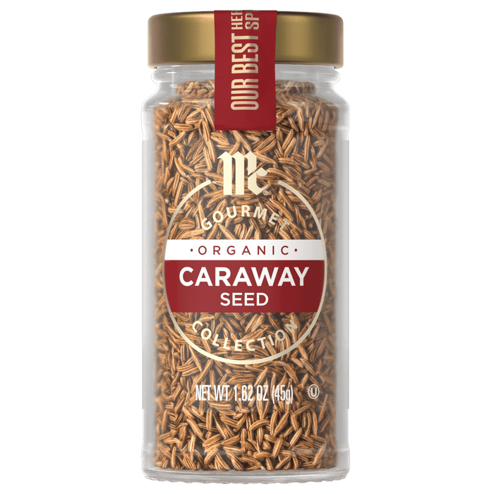 A jar of McCormick Organic Caraway Seed.