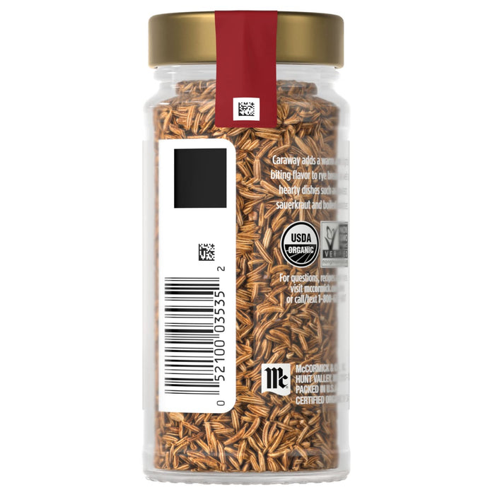 A jar of McCormick organic saffron threads with a barcode and product information label.