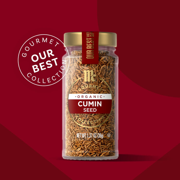 A jar of McCormick Gourmet Cumin Seed is featured as part of their Our Best Collection.