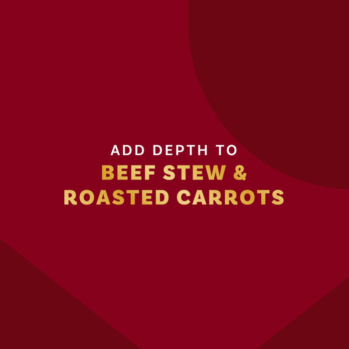 The image promotes adding depth to beef stew and roasted carrots.