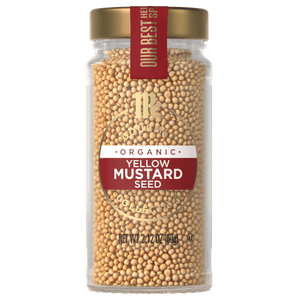 A jar of Thrive Market Organic Yellow Mustard Seed.