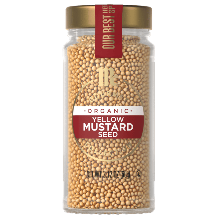 A jar of Thrive Market Organic Yellow Mustard Seed.
