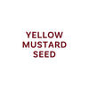 The image displays the text YELLOW MUSTARD SEED in a dark red font.