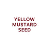 The image displays the text YELLOW MUSTARD SEED in a dark red font.