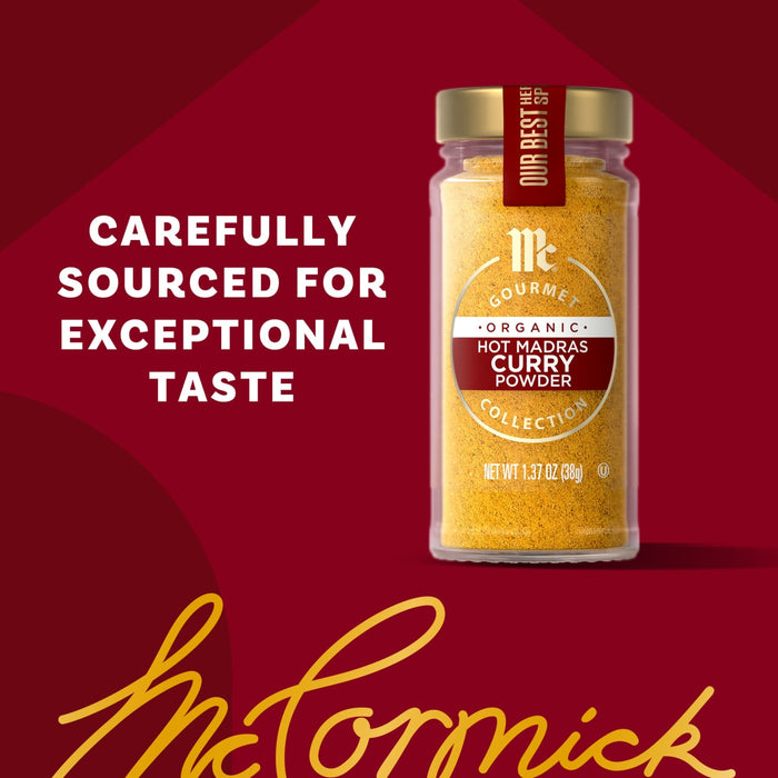McCormick's carefully sourced turmeric is shown in a jar, emphasizing its exceptional taste.